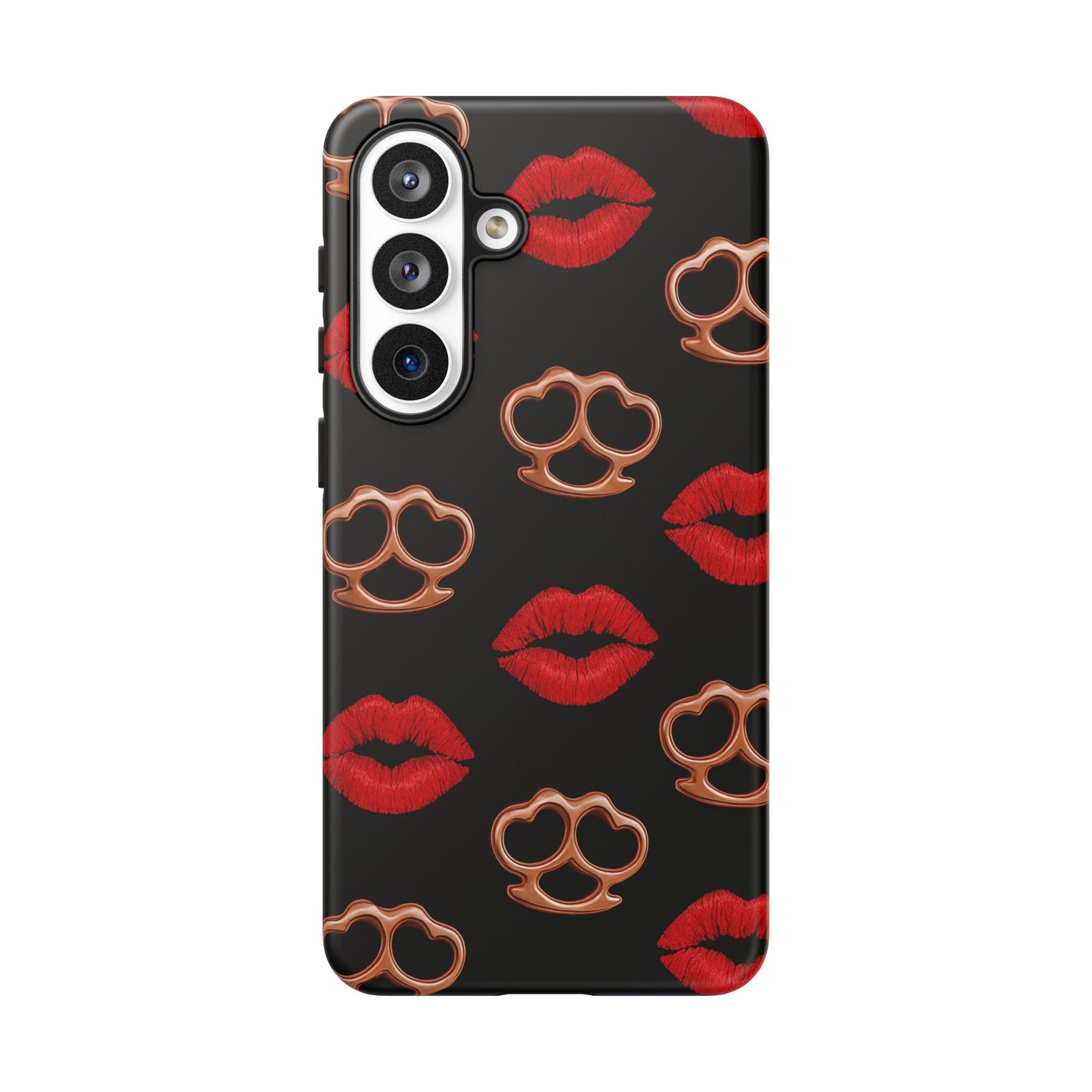 Red Lipstick & Knuckle Duster Phone Case | Bold Kiss Print Tough Protective Cover for Iphone, Samsung Galaxy and Pixel