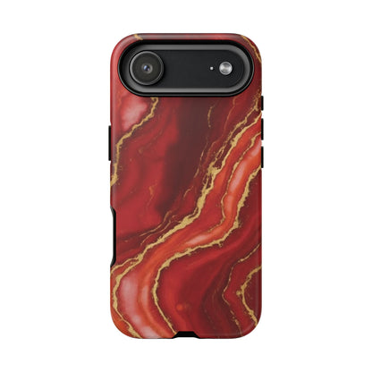 Red Agate Marble Phone Case – Gold Vein Luxury Stone Tough Case (iPhone, Samsung, Pixel)