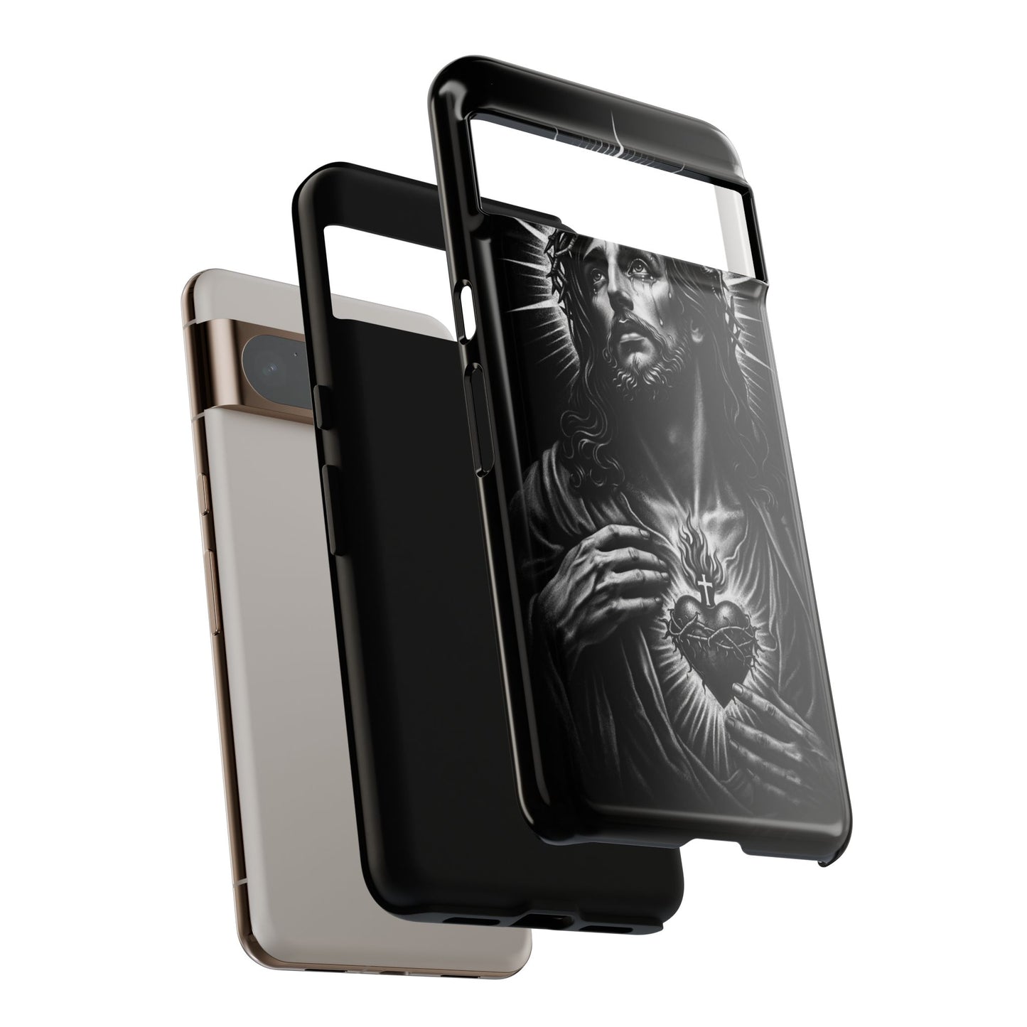 Jesus Sacred Heart Phone Case Black White Christian Faith Aesthetic