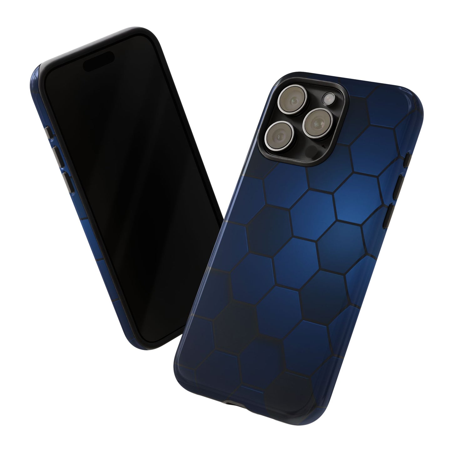 Blue Hexagon Gradient Phone Case | Honeycomb Geometric Tech Aesthetic | Minimalist Tough Case for iPhone & Samsung