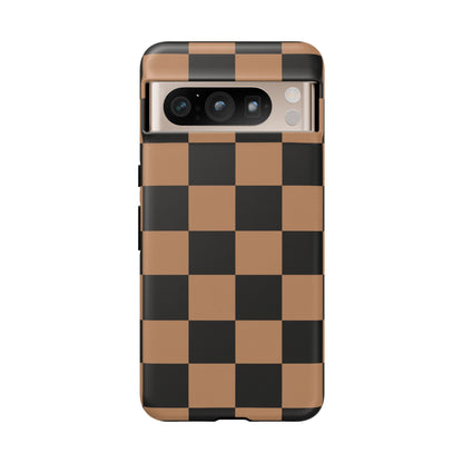 Brown Checkered Phone Case | Aesthetic Checkerboard iPhone & Samsung Tough Case