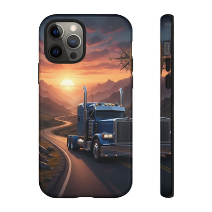 Semi Truck Sunset Phone Case | Trucker Gift | Diesel Truck Highway Road iPhone & Samsung Tough Protective Case