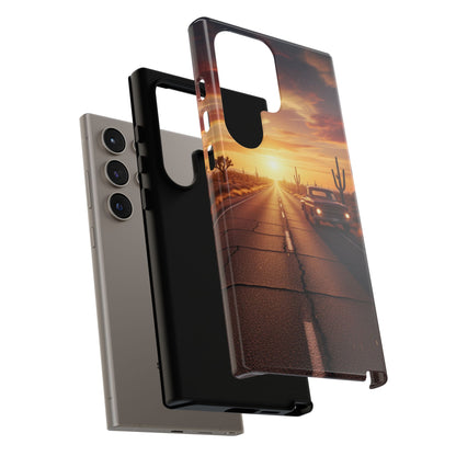 Route 66 Sunset Desert Highway Phone Case – Road Trip Travel Aesthetic Tough Case