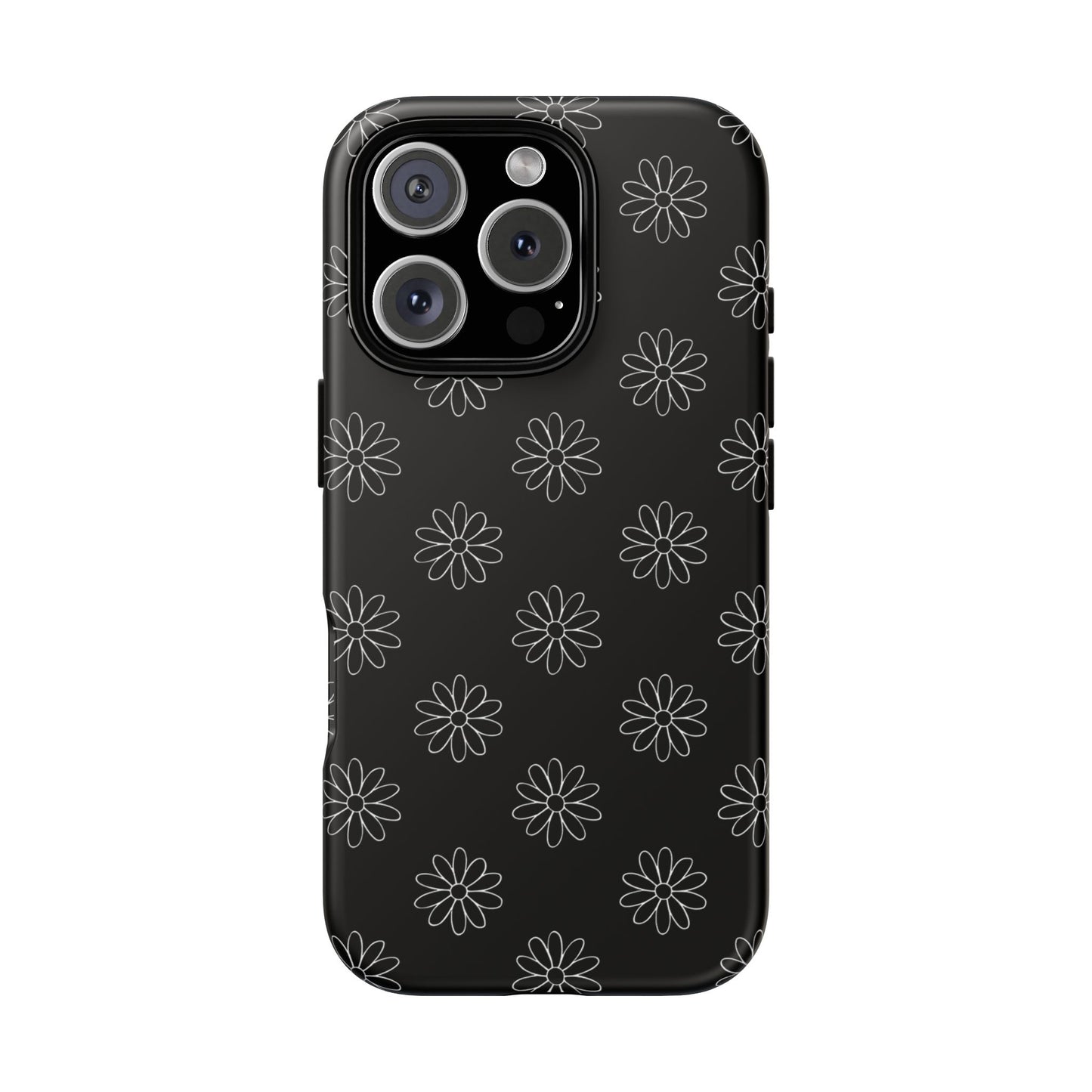 Black Daisy Floral Phone Case – Slim Protective Tough Case for Iphone, Samsung Galaxy and Pixel