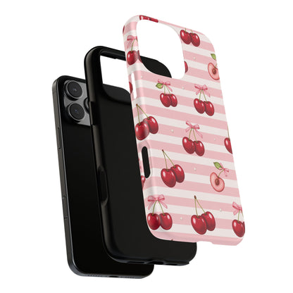Coquette Cherry Bow Phone Case | Cute Pink Aesthetic Cherry Pattern Tough Case for iPhone & Samsung