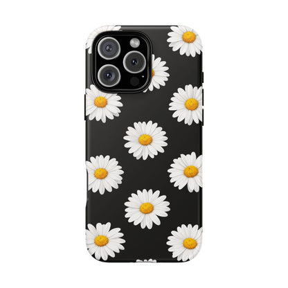 Black Daisy Floral Tough Phone Case – Cute Protective Cover for Iphone, Samsung Galaxy and Pixel
