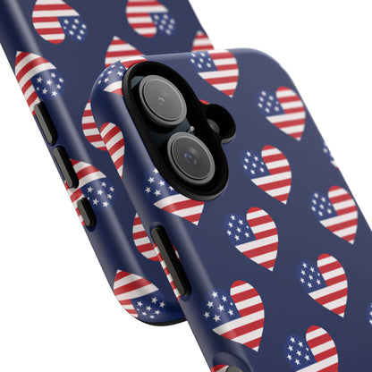 Patriotic American Flag Heart Phone Case – Tough Shockproof, USA Stars & Stripes for Iphone, Samsung Galaxy and Pixel