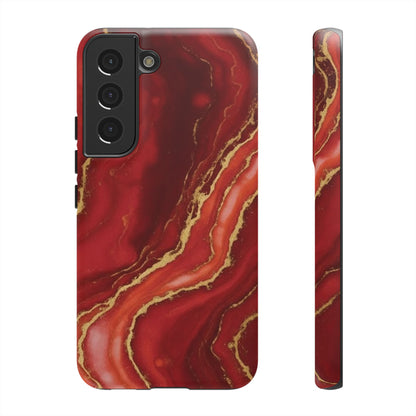 Red Agate Marble Phone Case with Gold Veins – Luxury Tough iPhone & Samsung Case