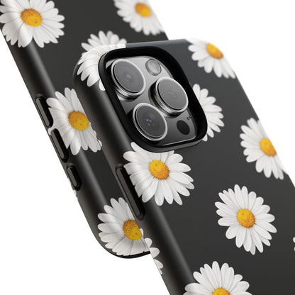 Black Daisy Floral Tough Phone Case – Cute Protective Cover for Iphone, Samsung Galaxy and Pixel