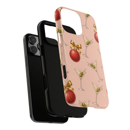 Cocktail Ornament Phone Case – Pink Martini & Cherry Pattern | Glossy or Matte for Iphone, Samsung Galaxy and Pixel
