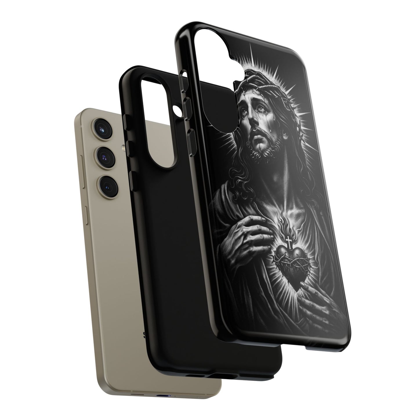 Jesus Sacred Heart Phone Case Black White Christian Faith Aesthetic