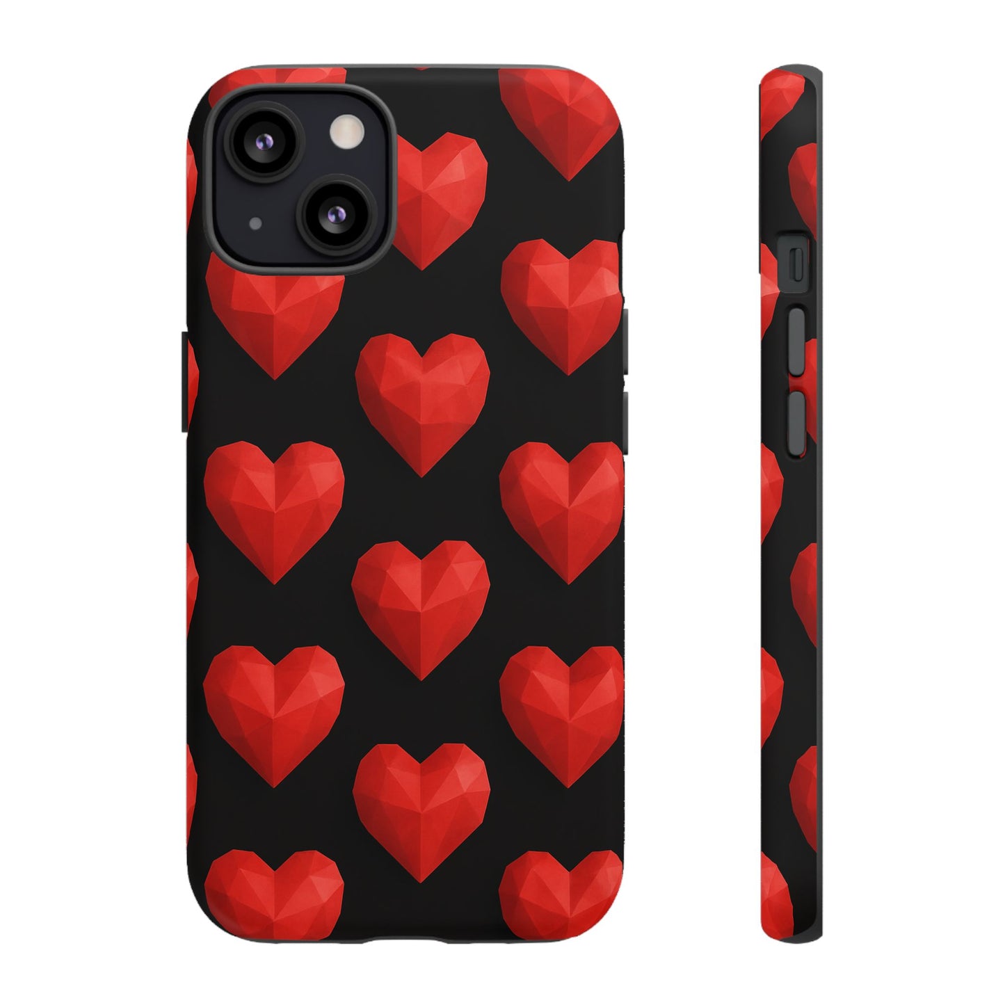 Red Heart Phone Case – Geometric Heart Pattern Tough Case (Black)