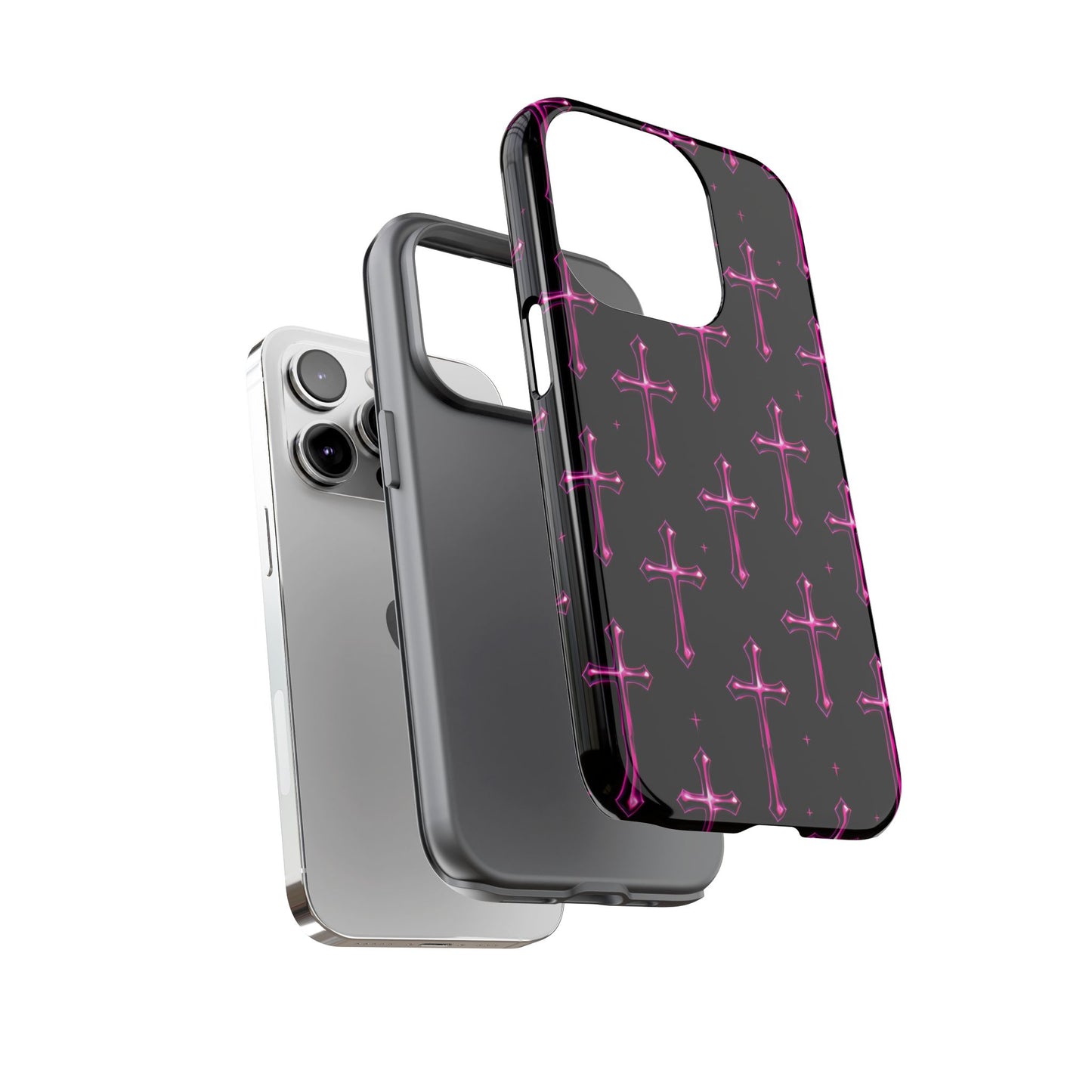 Neon Pink Cross Pattern Phone Case | Tough Protective Case for Iphone, Samsung Galaxy and Pixel