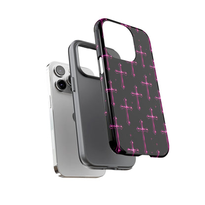 Neon Pink Cross Pattern Phone Case | Tough Protective Case for Iphone, Samsung Galaxy and Pixel