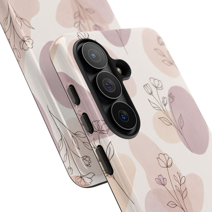 Blush Floral Phone Case Neutral Botanical Watercolor Tough Cover