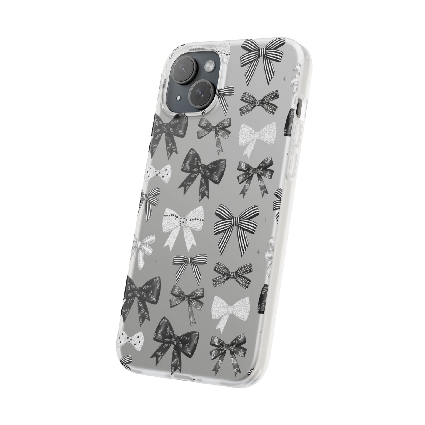 Black & White Bow Pattern Phone Case | Minimal Coquette Flexi Case