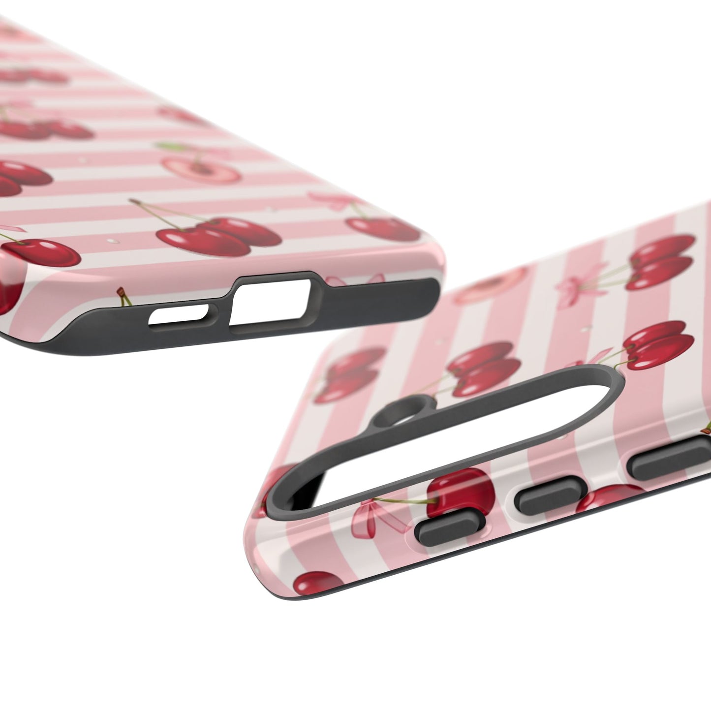 Coquette Cherry Bow Phone Case | Cute Pink Aesthetic Cherry Pattern Tough Case for iPhone & Samsung