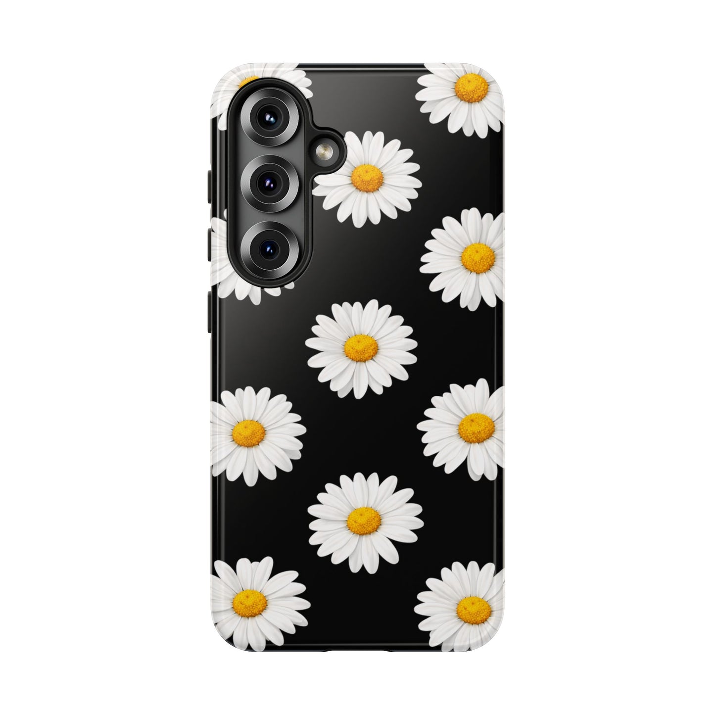 Black Daisy Floral Tough Phone Case – Cute Protective Cover for Iphone, Samsung Galaxy and Pixel