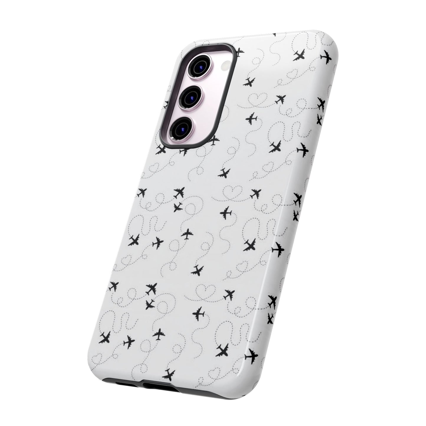 Minimal Paper Airplane Pattern Phone Case – Black White Aesthetic Tough Cover
