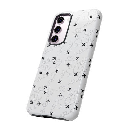 Minimal Paper Airplane Pattern Phone Case – Black White Aesthetic Tough Cover