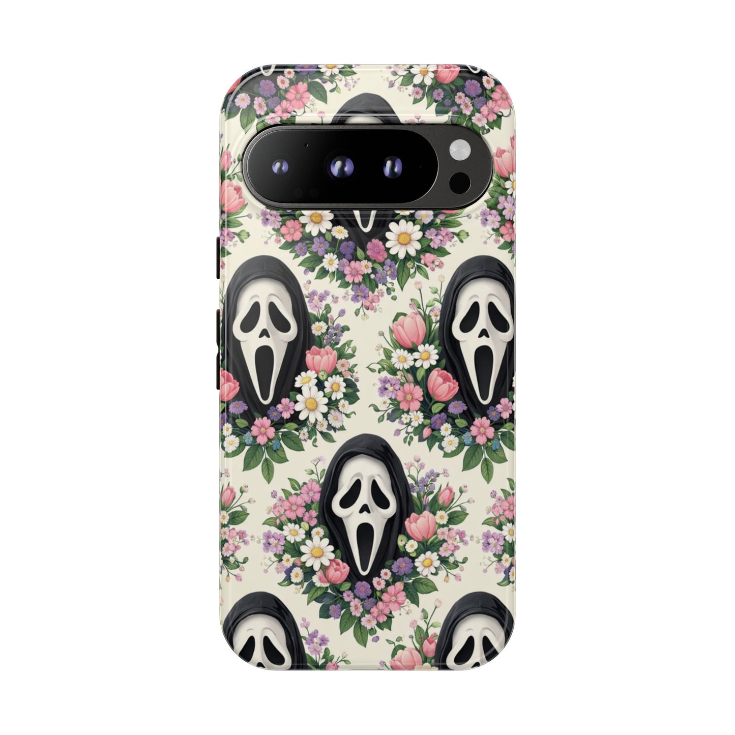 Floral Ghost Face Aesthetic Phone Case – Cute Spooky Tough Cover