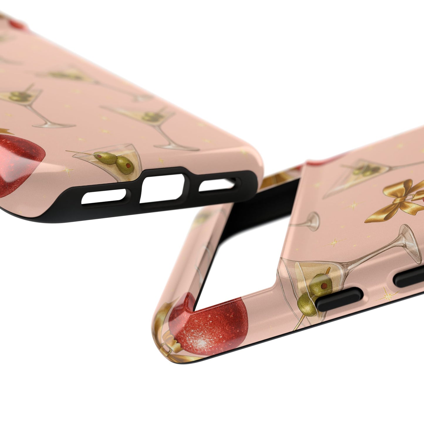 Cocktail Ornament Phone Case – Pink Martini & Cherry Pattern | Glossy or Matte for Iphone, Samsung Galaxy and Pixel