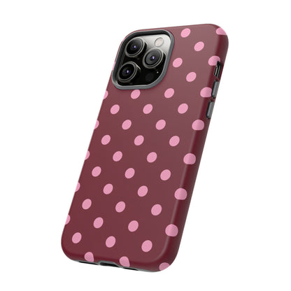 Pink Polka Dot Phone Case – Cute Aesthetic Tough Protective Phone Cover for Iphone, Samsung Galaxy and Pixel