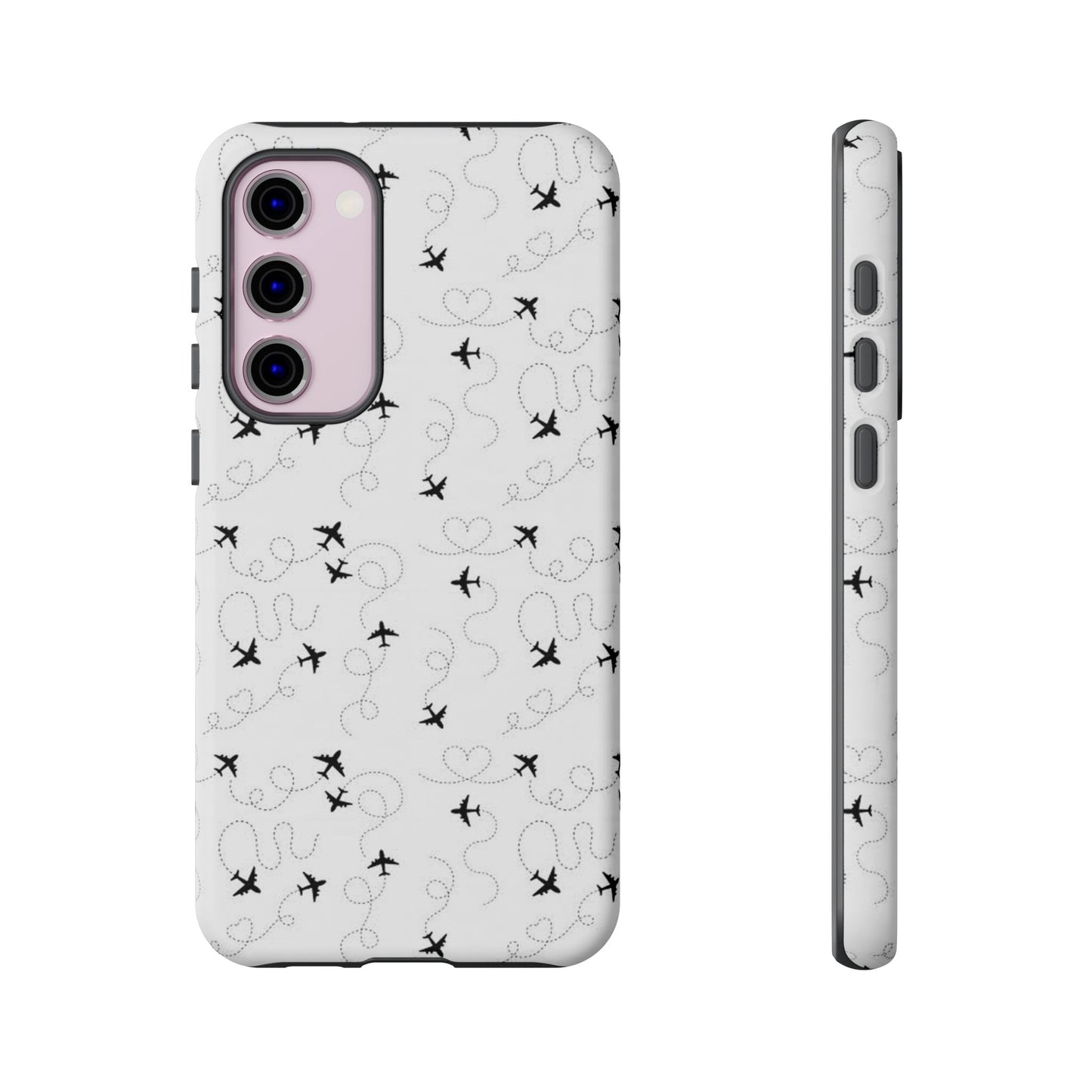 Minimal Paper Airplane Pattern Phone Case – Black White Aesthetic Tough Cover