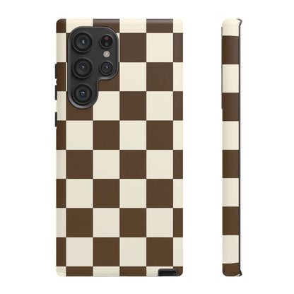 Mocha Checkerboard Phone Case | Neutral Aesthetic Tough Case
