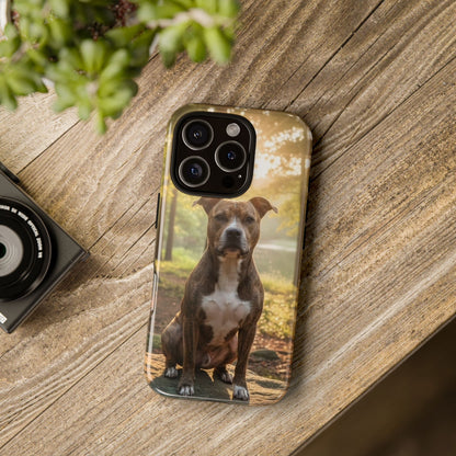 Pitbull Portrait Phone Case | Dog Lover Tough Case, Sunset Forest