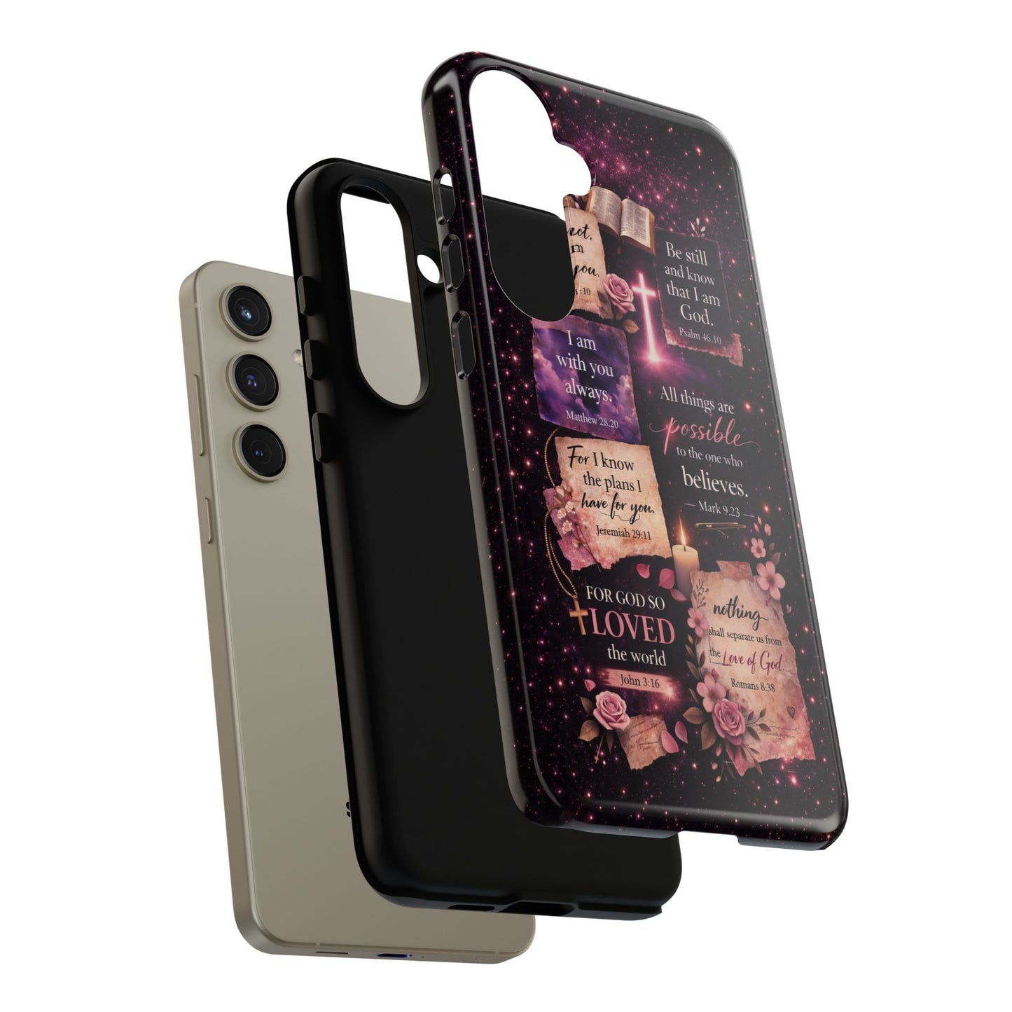 Christian Bible Verse Phone Case Pink Floral Faith Tough Protective Cover Gift