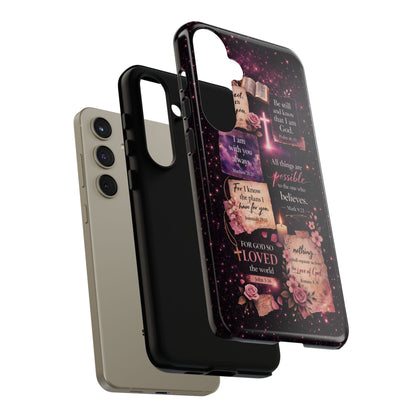 Christian Bible Verse Phone Case Pink Floral Faith Tough Protective Cover Gift