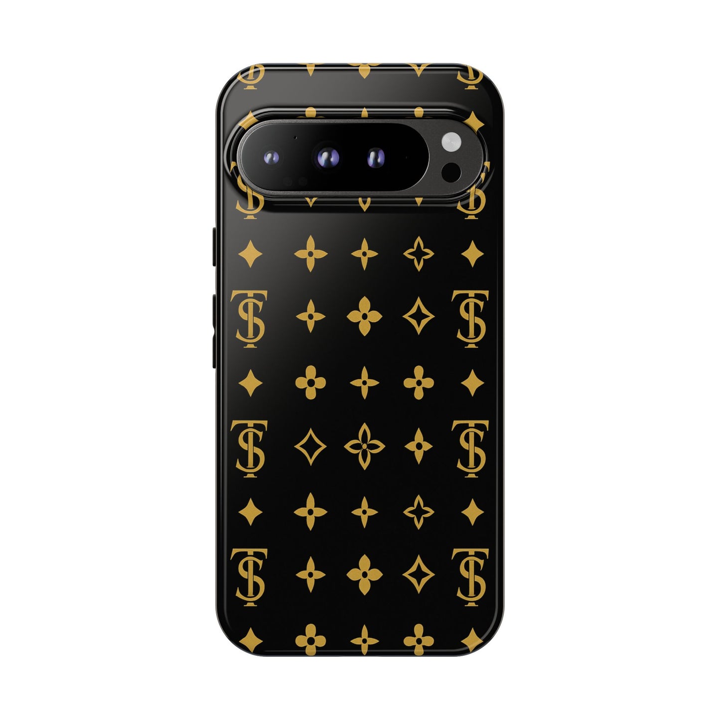 Gold Monogram Pattern Tough Phone Case | Black & Gold Luxury Design for Iphone, Samsung Galaxy and Pixel