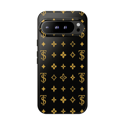Gold Monogram Pattern Tough Phone Case | Black & Gold Luxury Design for Iphone, Samsung Galaxy and Pixel