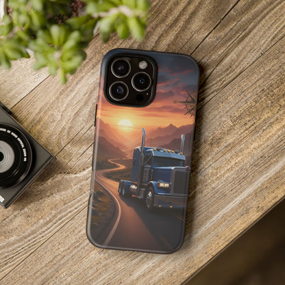 Semi Truck Sunset Phone Case | Trucker Gift | Diesel Truck Highway Road iPhone & Samsung Tough Protective Case
