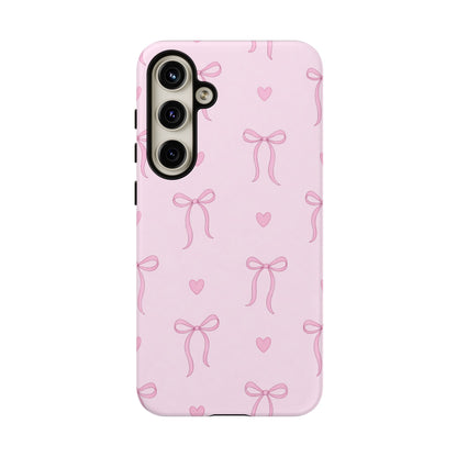 Pink Bow Heart Aesthetic Phone Case – Coquette Cute Tough Cover