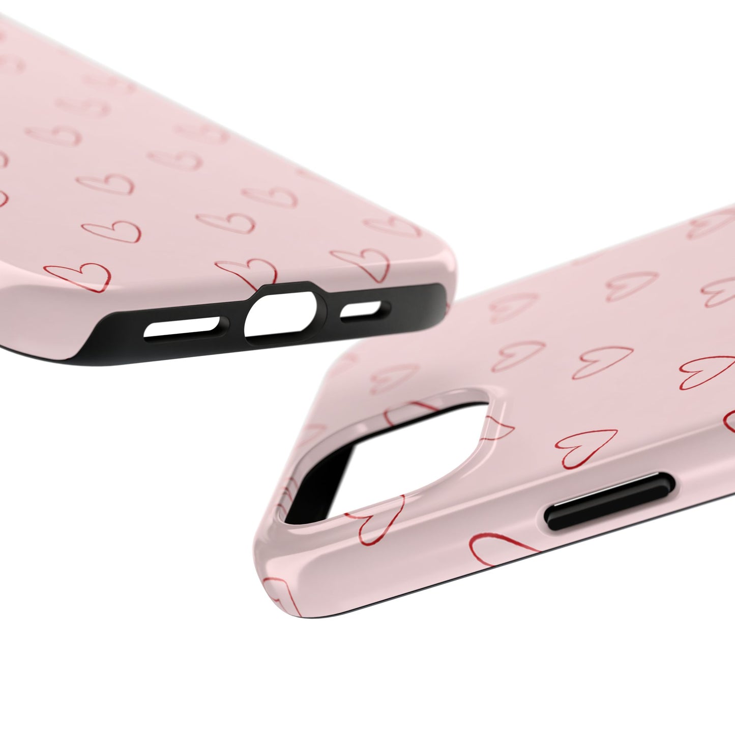 Pink Doodle Hearts Phone Case | Minimal Cute Heart Pattern Tough Case