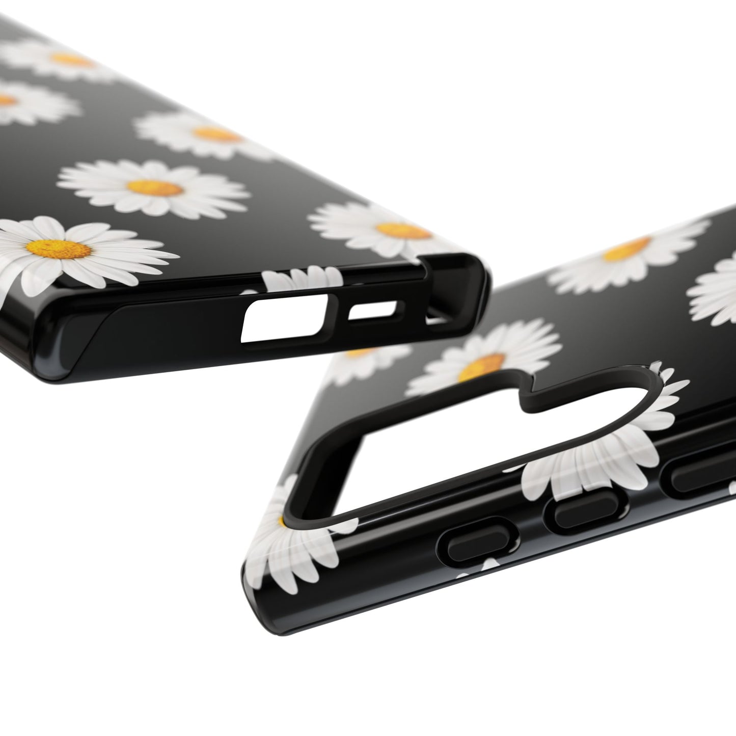 Black Daisy Floral Tough Phone Case – Cute Protective Cover for Iphone, Samsung Galaxy and Pixel