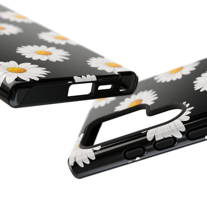 Black Daisy Floral Tough Phone Case – Cute Protective Cover for Iphone, Samsung Galaxy and Pixel
