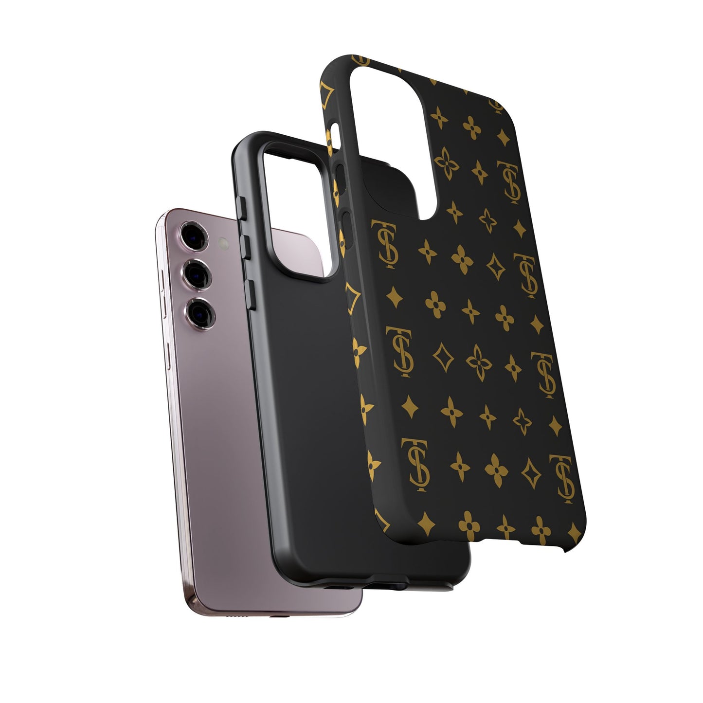Gold Monogram Pattern Tough Phone Case | Black & Gold Luxury Design for Iphone, Samsung Galaxy and Pixel