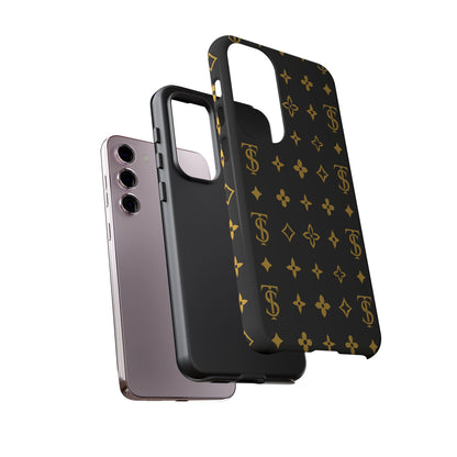 Gold Monogram Pattern Tough Phone Case | Black & Gold Luxury Design for Iphone, Samsung Galaxy and Pixel