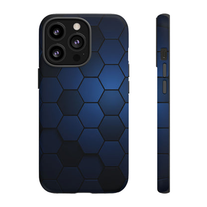 Blue Hexagon Gradient Phone Case | Honeycomb Geometric Tech Aesthetic | Minimalist Tough Case for iPhone & Samsung
