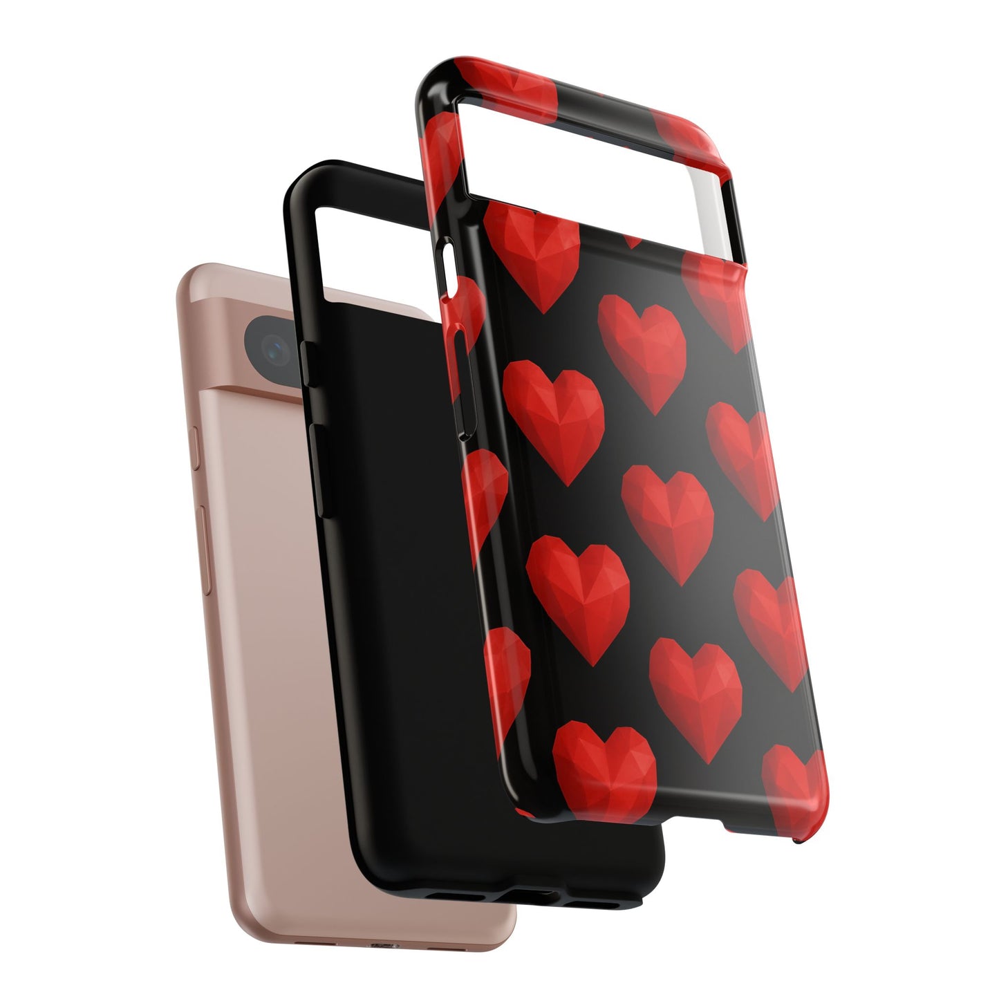 Red Heart Phone Case – Geometric Heart Pattern Tough Case (Black)