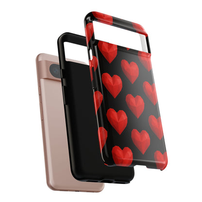 Red Heart Phone Case – Geometric Heart Pattern Tough Case (Black)