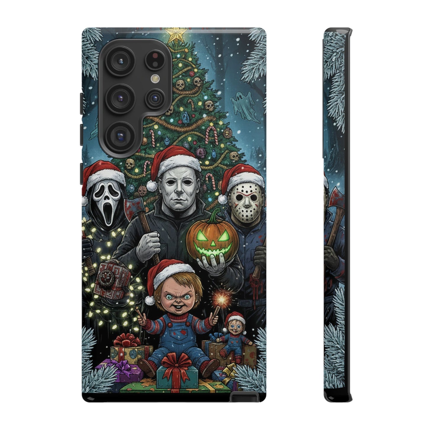 Christmas Horror Phone Case – Festive Slasher Collage Tough Case (iPhone, Samsung, Pixel)