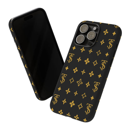 Gold Monogram Pattern Tough Phone Case | Black & Gold Luxury Design for Iphone, Samsung Galaxy and Pixel