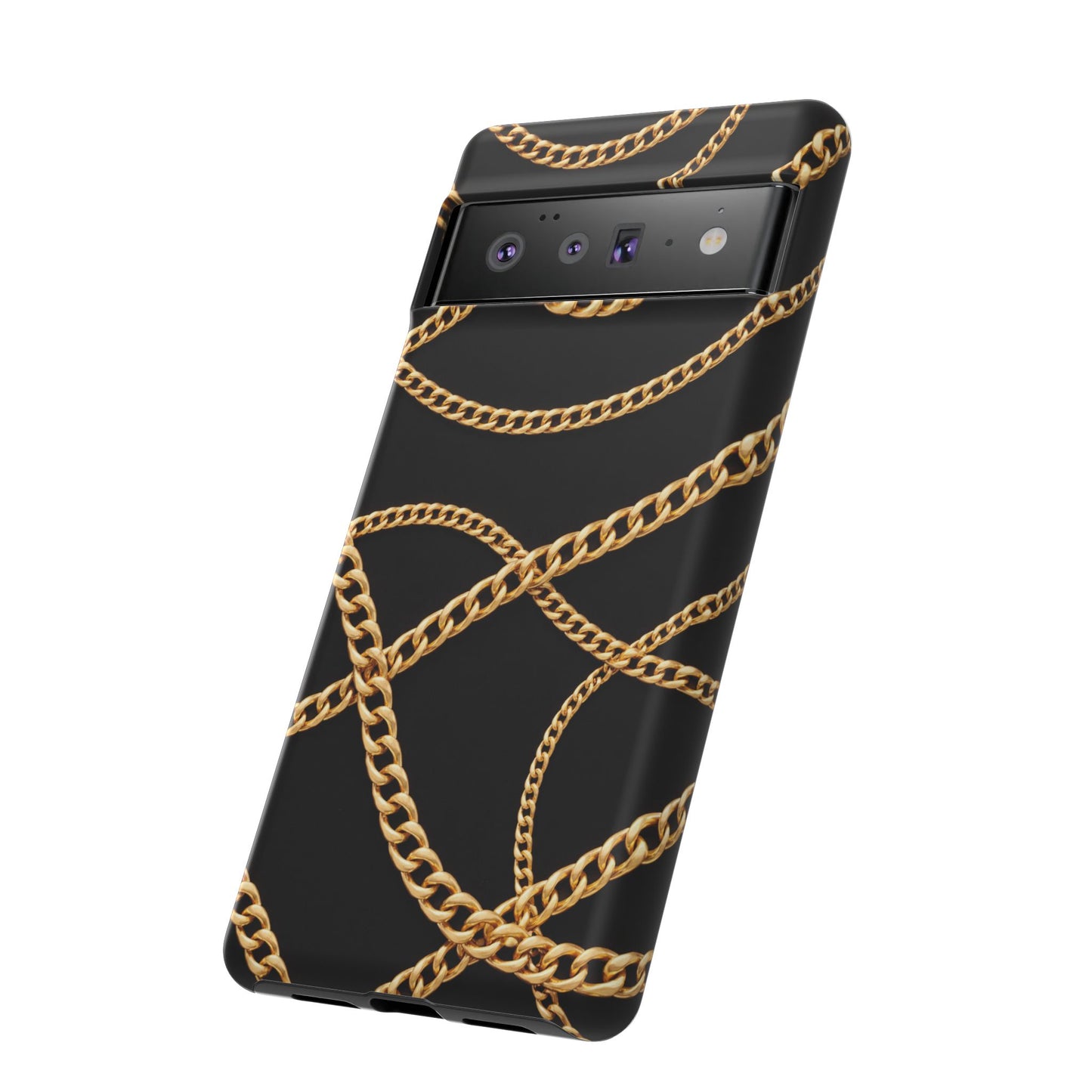 Luxury Gold Chain Phone Case – Black Designer Style Tough Protective Cover for Iphone, Samsung Galaxy and Pixel