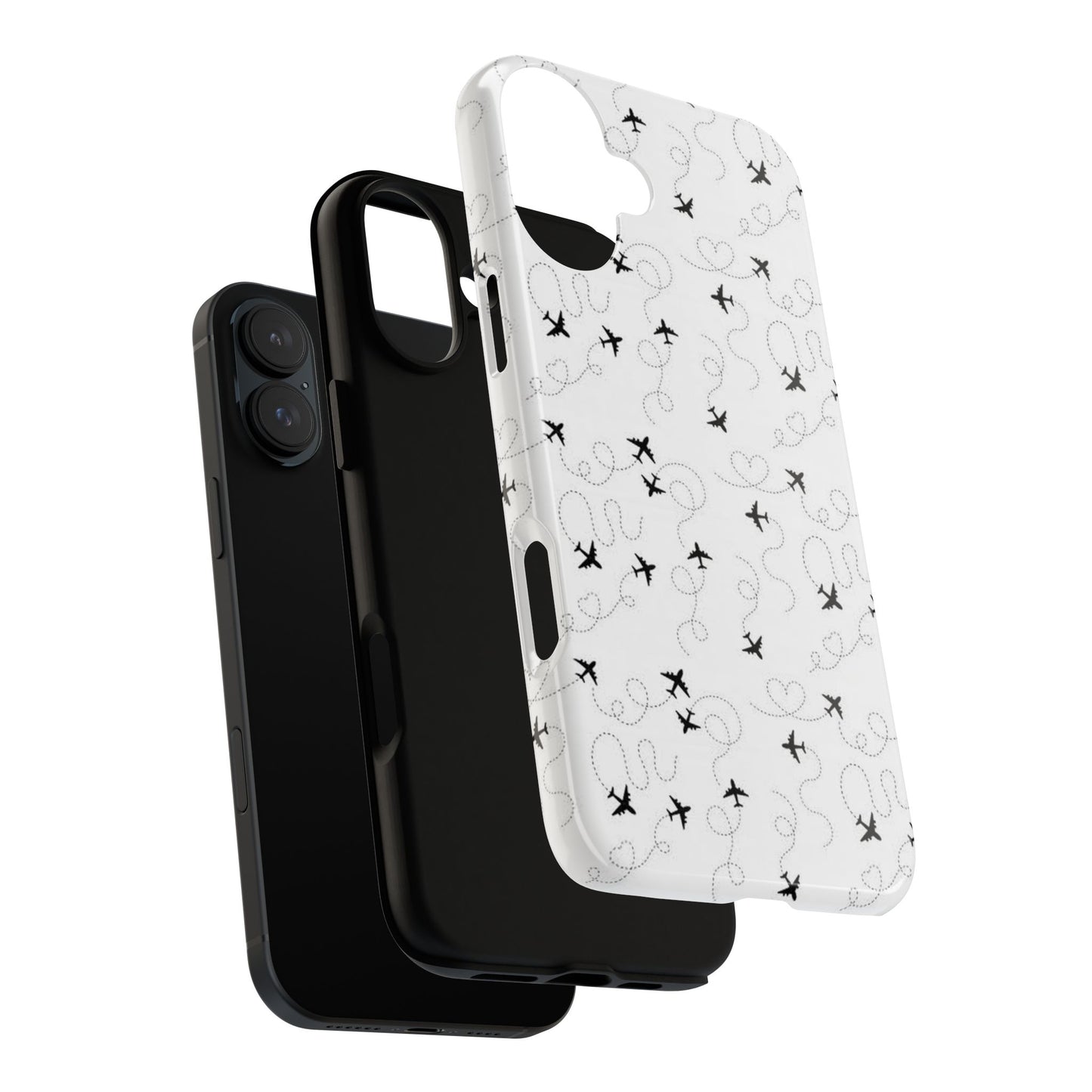 Minimal Paper Airplane Pattern Phone Case – Black White Aesthetic Tough Cover