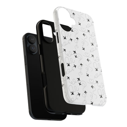 Minimal Paper Airplane Pattern Phone Case – Black White Aesthetic Tough Cover