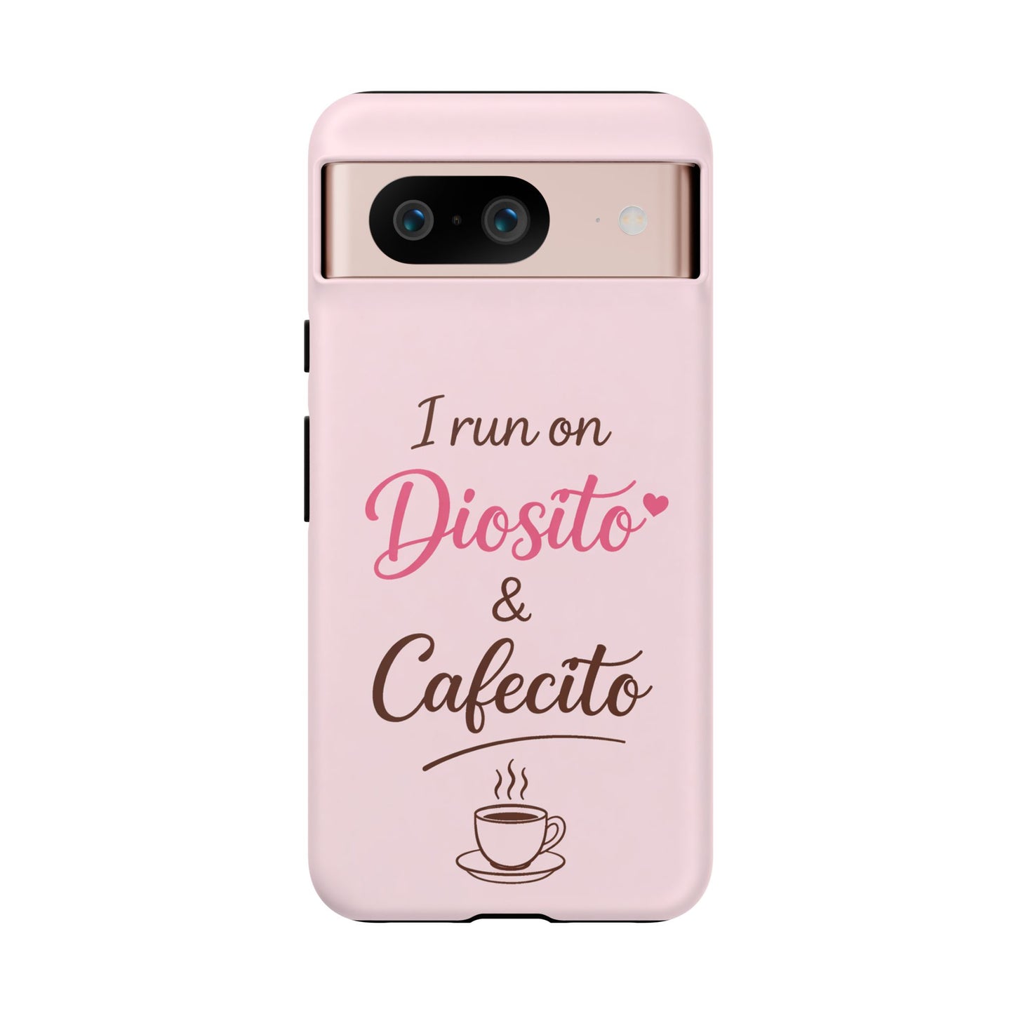 I Run on Diosito y Cafecito Phone Case, Pink Aesthetic Latina Faith Coffee Case, Girly Protective iPhone Samsung Cover
